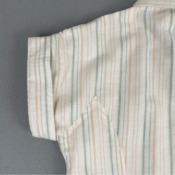 Maeve Anthropologie Dress Women 8 Cream Striped Knee Length Cotton Short Sleeve - Picture 10 of 16